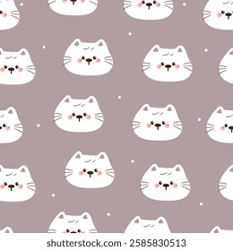 seamless pattern cute cartoon white chubby cat. cute animal pattern for wallpaper, background and gift wrap paper