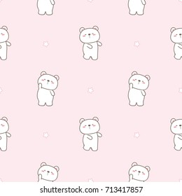 Seamless Pattern of Cute Cartoon White Bear on Light Pink Background