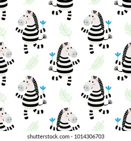 Seamless pattern with cute cartoon zebra vector illustration