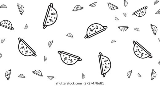 Ein nahtloses Muster aus niedlichen, Cartoon-Stil-Färbemitteln mit glücklichen Gesichtern, verstreut auf weißem Hintergrund. Die Colander sind in schwarzem Umriss mit einfachen Gesichtszügen dargestellt.