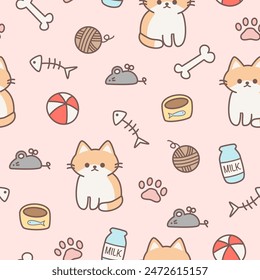 Seamless pattern with cute cat