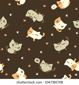 Seamless Pattern of Cute Cat Animals with Happy face