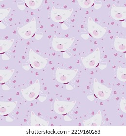 Seamless pattern with cute cat with beautiful white color