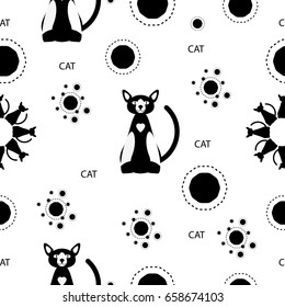 Seamless pattern with cute cat in black and white shape 