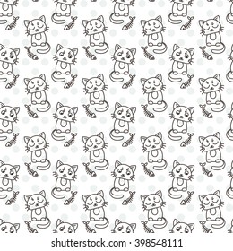Seamless pattern of cute cat characters. Fishbone. Ornament for kids.