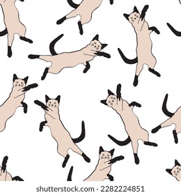 Seamless pattern of cute cat design as fun cartoon.