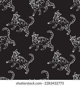 Seamless pattern of cute cat design as fun cartoon.