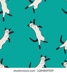 Seamless pattern of cute cat design as fun cartoon.