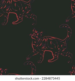 Patrón sin foco de diseño de gatos lindos como caricatura divertida.