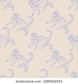 Seamless pattern of cute cat design as fun cartoon.