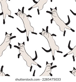 Seamless pattern of cute cat design as fun cartoon.