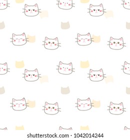 Seamless Pattern of Cute Cat Face Design on White Background