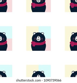 seamless pattern, cute cat face background vector illustration