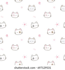Cute Cat Seamless Pattern Illustration Stock Vector (Royalty Free ...
