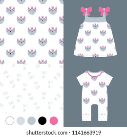 seamless pattern with cute cat, girl fashion