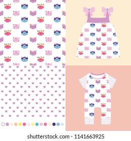 seamless pattern with cute cat, girl fashion