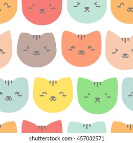 Seamless pattern with cute cat heads. Vector illustration.