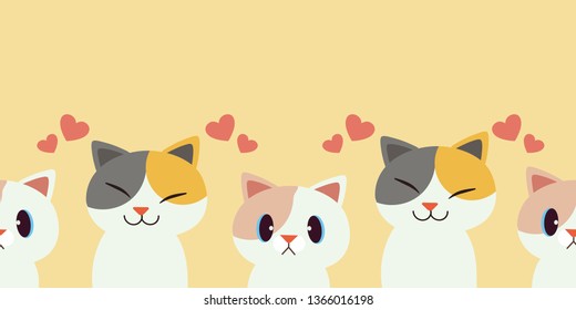 The seamless pattern of cute cat with heart in flat vector style. Illustration about love for background, graphic,content , banner, sticker and greeting card.