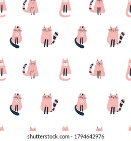 Seamless pattern with cute cat. Kids print. Vector illustration.