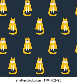 Seamless pattern with cute cat. Kids print. Vector illustration.
