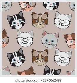Seamless pattern with cute cat kitty head cartoon doodle vector