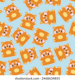 Seamless pattern of cute cat in love feeling background.Pet animal character cartoon design.Image for card,poster,baby clothing.Meow lover.Valentines day.Kawaii.Vector.Illustration.