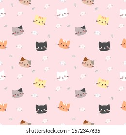 Seamless pattern cute cat on pink background.