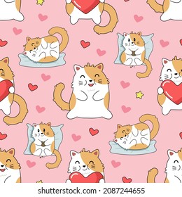 seamless pattern cute cat on pink background