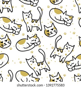 Seamless pattern with Cute cat. Pet animal vector illustration 