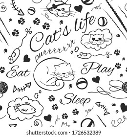 Seamless pattern with Cute cat. Pet animal vector illustration