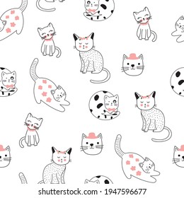 Seamless pattern with Cute cat. Pet animal vector illustration