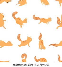 Seamless pattern. Cute cat yoga. Transparent background. Vector hand drawn