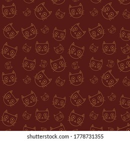 
Seamless pattern of cute cate faces with antennae on a red background vector illustration