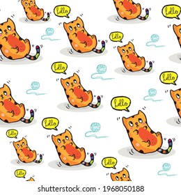 Seamless pattern with Cute cat,Pet animal vector illustration,Cute cat doodle vector design,Cat hand drawn doodle cartoon