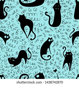 seamless pattern with cute cats.