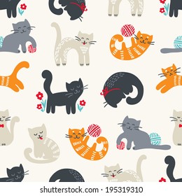 Seamless pattern with cute cats