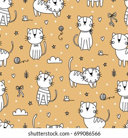 Seamless pattern with cute cats