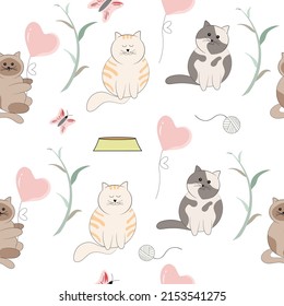 seamless pattern with cute cats animal background