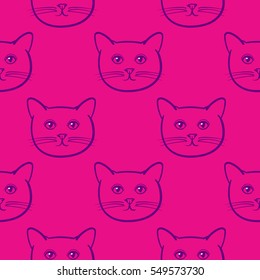Seamless pattern with cute cats animal. Children linear illustration. To print T-shirts, bags or cover.