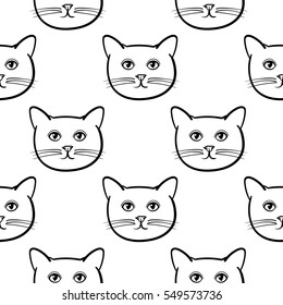 Seamless pattern with cute cats animal. Children linear illustration. To print T-shirts, bags or cover.