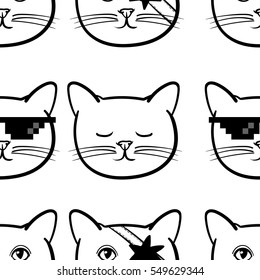 Seamless pattern with cute cats animal. Children linear illustration. To print T-shirts, bags or cover.