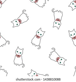 Seamless pattern with cute cats. Childish pattern on white background.