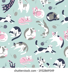 Patrón sin foco con gatos lindos. Textura infantil creativa al estilo escandinavo. Excelente para tela, vectores textiles Ilustración