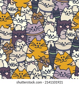 Seamless pattern with cute cats. Decorative background. Vector illustration.