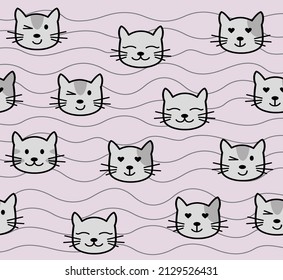 Patrón sin foco de gatos lindos. Animales divertidos de garabatos. Gatitos en estilo de dibujos animados para camisetas y prendas de vestir vector gráfico Imprimir