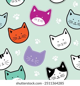 Seamless pattern of cute cats. Funny doodle animals.vector illustration