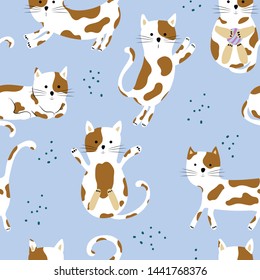 Seamless pattern  with cute cats. Great design for kids apparel, fabric, textile, packaging. Hand drawn vector illustration.