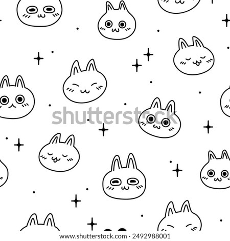 Seamless pattern with cute cats. Hand drawn vector background. Line art. Texture for print, textile, packaging. 