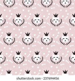 seamless pattern with cute cat's heads