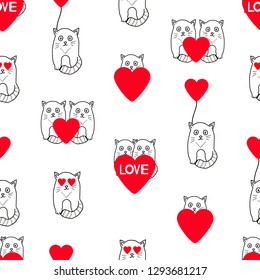 Patrón sin inconvenientes con gatos y corazones lindos. Ilustración del vector